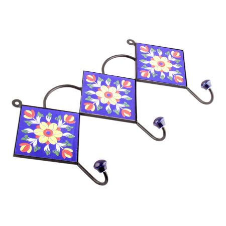 Navy Blue And Yellow Tiny Flower Ceramic Tiles Hooks Online